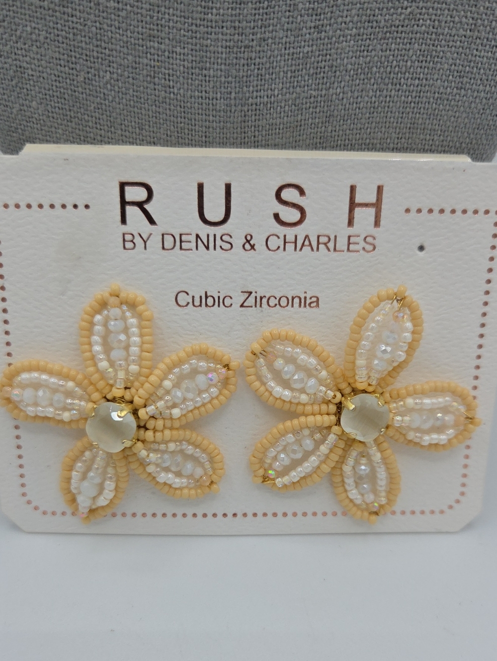 5 for $25! RUSH by Denis & Charles Cream Beaded Flower Earrings